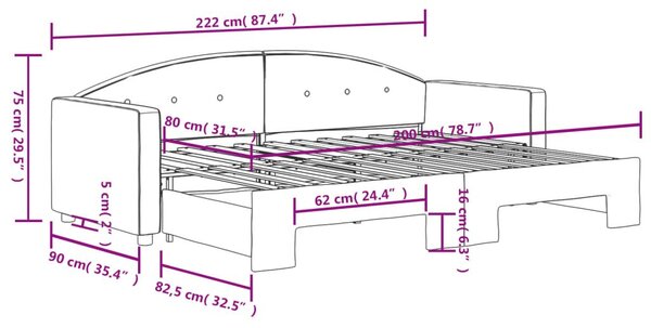 Καναπές Κρεβάτι Συρόμενος Ανοιχτό Γκρι 80 x 200 εκ. Βελούδινος - Γκρι