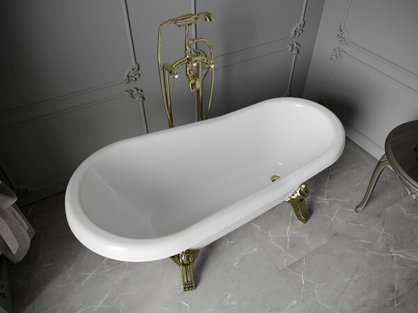 Mexen Retro μπανιέρα ελεύθερης τοποθέτησης 150 x 73 cm, λευκή, χρυσά πόδια