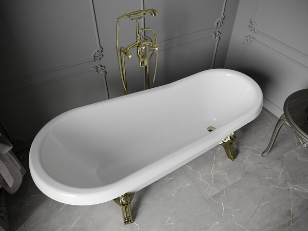 Mexen Retro μπανιέρα ελεύθερης τοποθέτησης 170 x 75 cm, λευκή, πόδια χρυσά