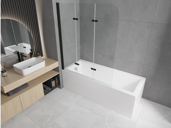 Mexen Cubik Ορθογώνια μπανιέρα 160 x 70 cm με περίβλημα και τρίφυλλο παραβάν 120