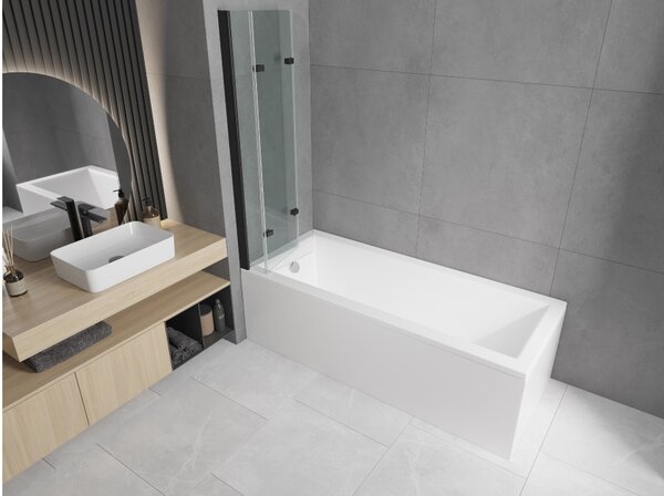 Mexen Cubik Ορθογώνια μπανιέρα 160 x 70 cm με περίβλημα και τρίφυλλο παραβάν 120