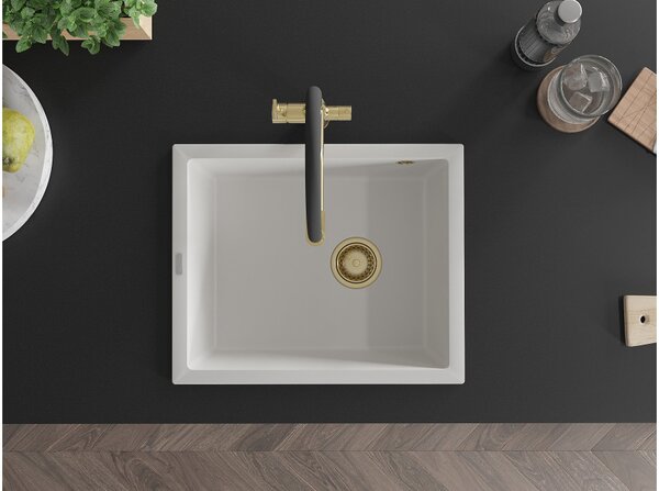 Mexen Pedro Νεροχύτης Γρανίτης 1 Θάλαμος 560 x 460 mm, Λευκός, Σιφόνι Χρυσό