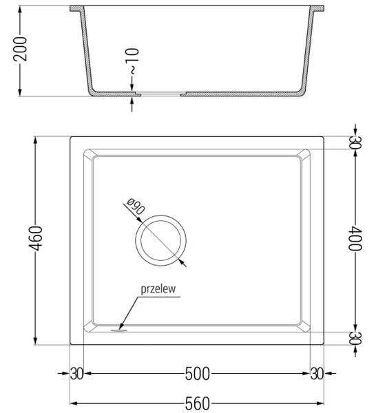 Mexen Pedro Νεροχύτης Γρανίτης 1 Θάλαμος 560 x 460 mm, Λευκός, Σιφόνι Χρυσό
