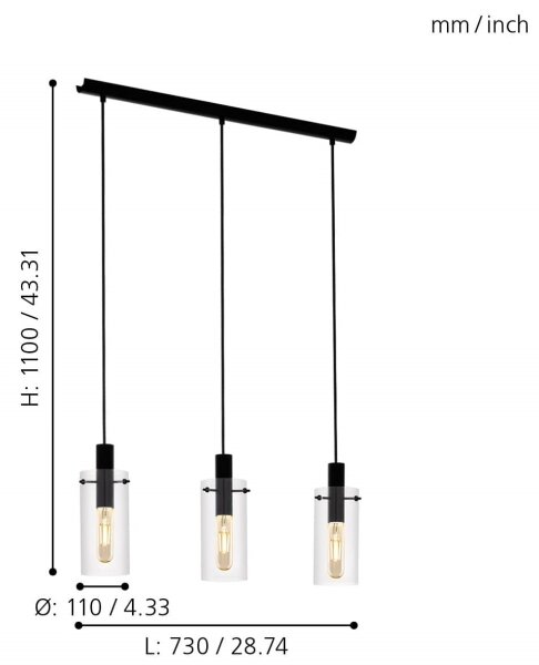 Eglo 97367 - Πολύφωτο σε σχοινί MONTEFINO 3xE27/60W/230V