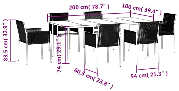 VidaXL Τραπεζαρία Κήπου Σετ 7 τεμ Μαύρο Συνθ. Ρατάν/Ατσάλι & Μαξιλάρια