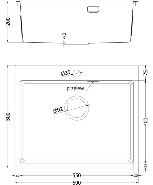 Mexen Solix νεροχύτης ατσάλινος 1-επιμελημένος 600 x 500 mm, inox - 6408601000-01