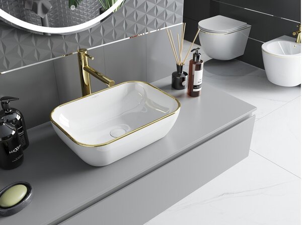 Mexen Rita επιτραπέζιος νιπτήρας 45 x 32 cm, λευκός/χρυσό χείλος - 21084505