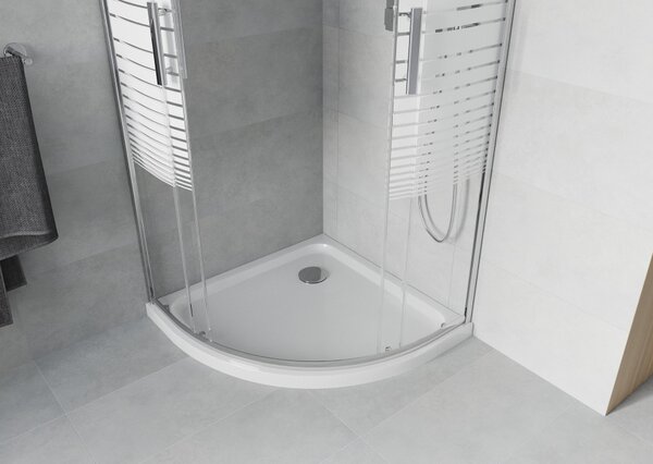Mexen Rio καμπίνα ντους ημικυκλική 80 x 80 cm, λευκές λωρίδες, χρώμιο +