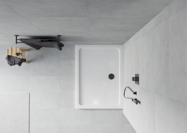 Mexen Flat ορθογώνιος δίσκος ντους slim 80 x 70 εκ., λευκός, μαύρο σιφόνι - 40107080B