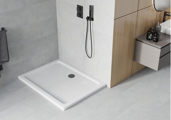 Mexen Flat ορθογώνιος δίσκος ντους slim 80 x 70 εκ., λευκός, μαύρο σιφόνι - 40107080B