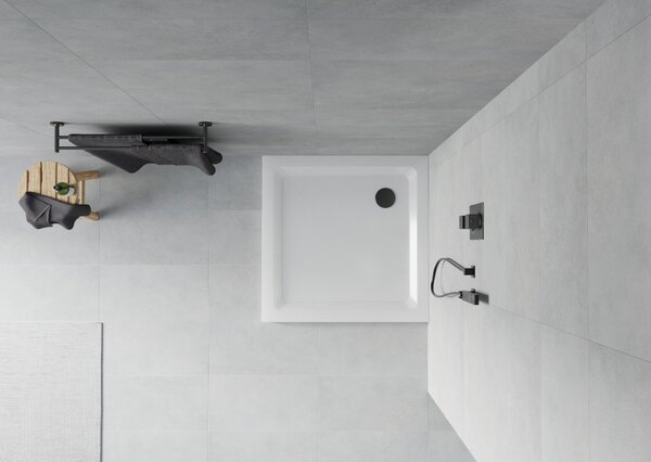 Mexen Flat τετράγωνος ντους Slim 90 x 90 cm, λευκός, μαύρο σιφόνι - 40109090B