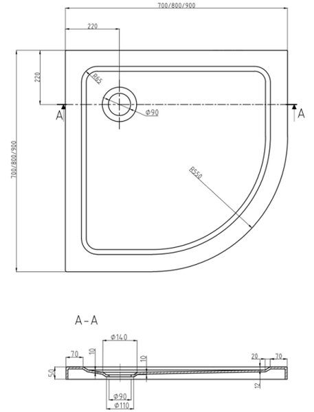 Mexen Rio ημικυκλική καμπίνα ντους 80 x 80 cm, διαφανής, μαύρη + ντουζιέρα Flat