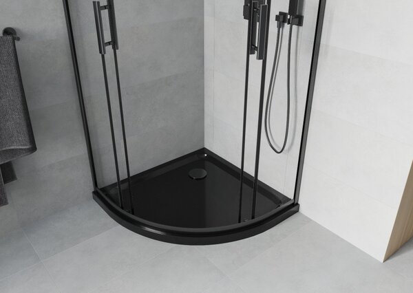 Mexen Rio ημικυκλική καμπίνα ντους 80 x 80 cm, διαφανής, μαύρη + ντουζιέρα Flat