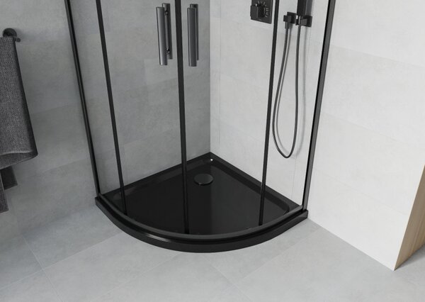 Mexen Rio ημικυκλική καμπίνα ντους 80 x 80 cm, διαφανής, μαύρη + ντουζιέρα Flat