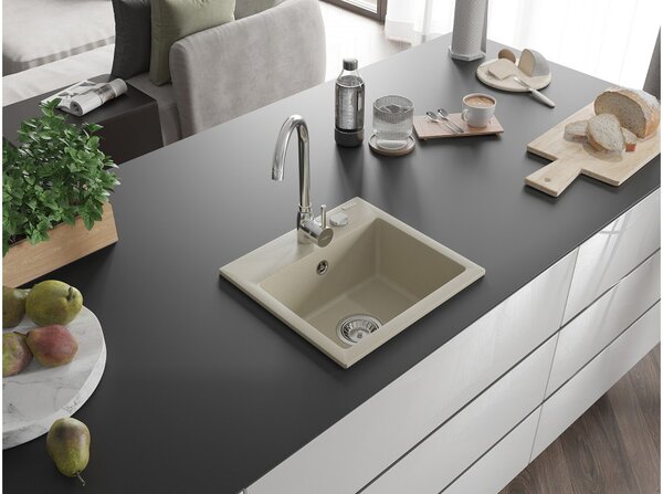 Mexen Milo νεροχύτης γρανίτης 1-διαμερίσματος 435 x 410 mm, μπεζ, σιφόνι χρώμιο