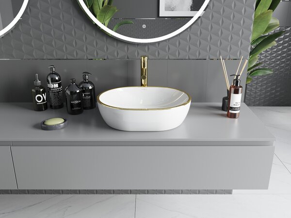 Mexen Viki νιπτήρας επιτραπέζιος 48 x 35 cm, λευκός/χρυσό χείλος - 21054805