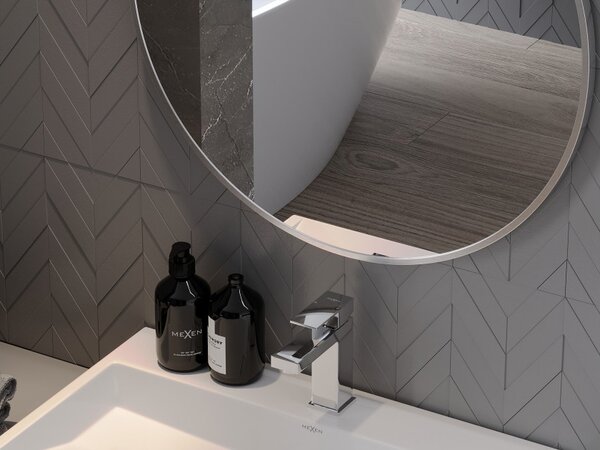Mexen Loft στρογγυλός καθρέφτης μπάνιου 70 cm, πλαίσιο inox - 9850-070-070-000-10