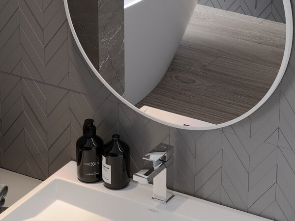 Mexen Loft στρογγυλός καθρέφτης μπάνιου 70 εκ., λευκό πλαίσιο - 9850-070-070-000-20