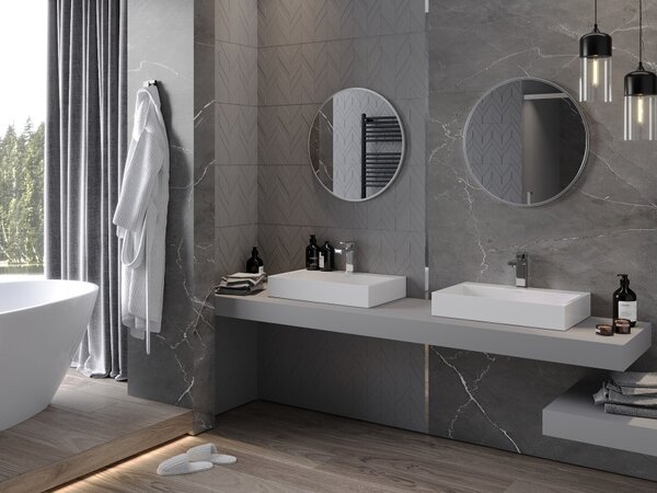 Mexen Loft Στρογγυλός καθρέφτης μπάνιου 60 cm, πλαίσιο inox - 9850-060-060-000-10