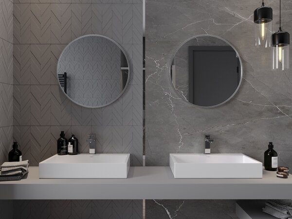 Mexen Loft Στρογγυλός καθρέφτης μπάνιου 60 cm, πλαίσιο inox - 9850-060-060-000-10
