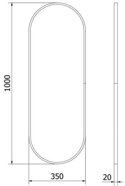 Mexen Loft οβάλ καθρέφτης μπάνιου 100 x 35 cm, μαύρο πλαίσιο - 9851-100-035-000-70