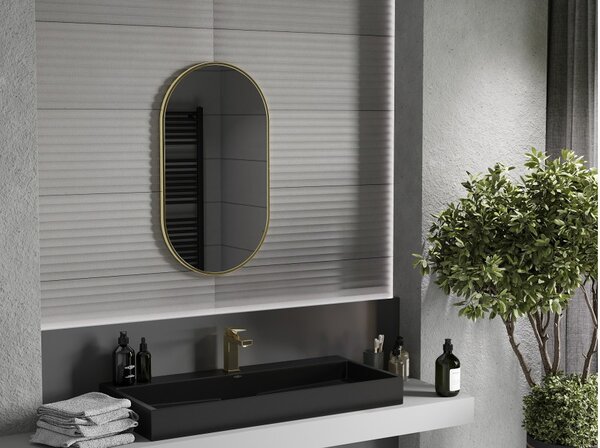 Mexen Loft οβάλ καθρέφτης μπάνιου 80 x 45 cm, χρυσό πλαίσιο - 9851-080-045-000-50
