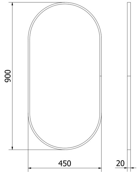 Mexen Loft οβάλ καθρέφτης μπάνιου 90 x 45 cm, μαύρο πλαίσιο - 9851-090-045-000-70