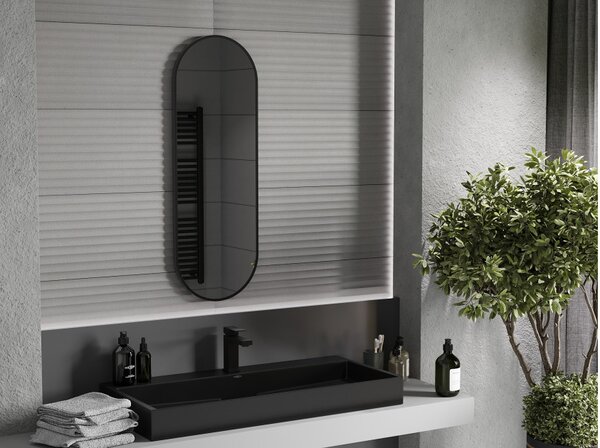 Mexen Loft οβάλ καθρέφτης μπάνιου 100 x 35 cm, μαύρο πλαίσιο - 9851-100-035-000-70