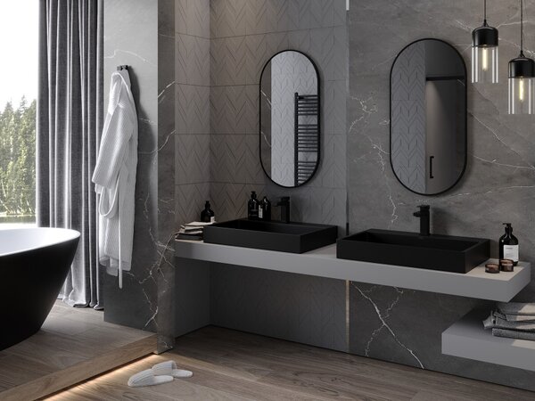 Mexen Loft οβάλ καθρέφτης μπάνιου 90 x 45 cm, μαύρο πλαίσιο - 9851-090-045-000-70