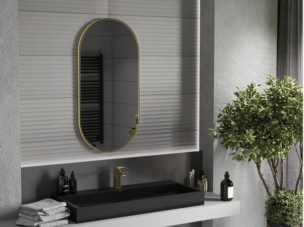 Mexen Loft οβάλ καθρέφτης μπάνιου 100 x 50 cm, χρυσό πλαίσιο - 9851-100-050-000-50