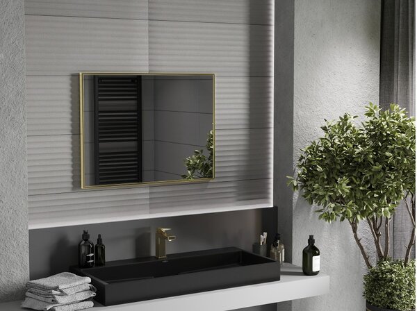 Mexen Loft ορθογώνιος καθρέφτης μπάνιου 80 x 60 εκ., χρυσό πλαίσιο - 9852-080-060-000-50