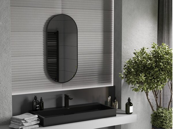 Mexen Loft οβάλ καθρέφτης μπάνιου 90 x 45 cm, μαύρο πλαίσιο - 9851-090-045-000-70