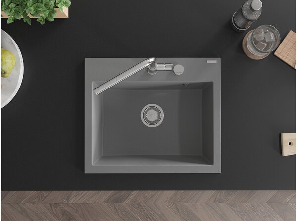 Mexen Oscar Νεροχύτης γρανίτης 1-θάλαμος 580 x 490 mm, γκρι, σιφόνι χρωμίου
