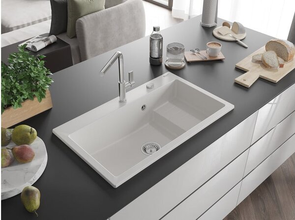 Mexen Omar νεροχύτης γρανίτης 1-διαμερίσματος 800 x 480 mm, λευκός, σιφόνι