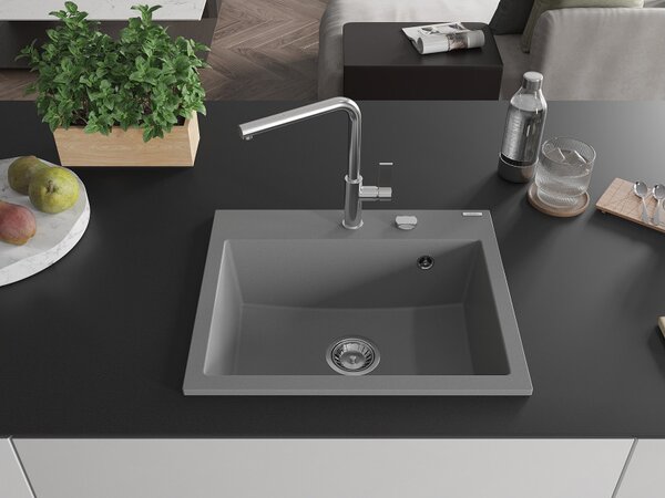 Mexen Oscar Νεροχύτης γρανίτης 1-θάλαμος 580 x 490 mm, γκρι, σιφόνι χρωμίου