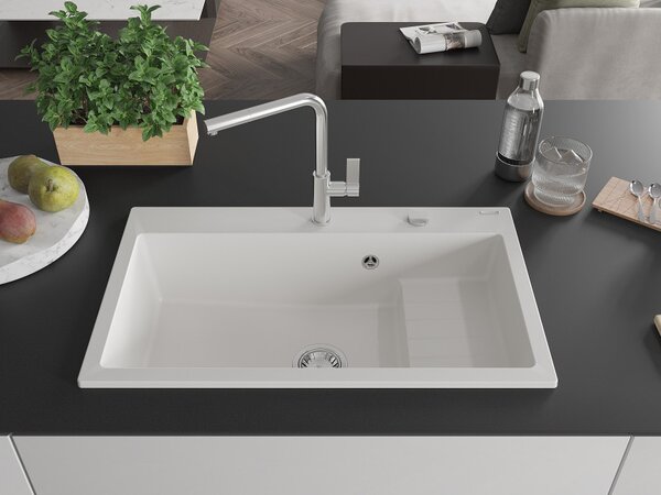 Mexen Omar νεροχύτης γρανίτης 1-διαμερίσματος 800 x 480 mm, λευκός, σιφόνι