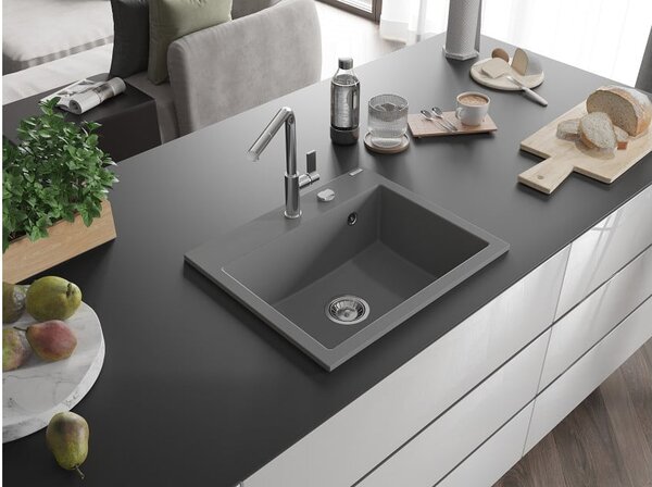 Mexen Oscar Νεροχύτης γρανίτης 1-θάλαμος 580 x 490 mm, γκρι, σιφόνι χρωμίου