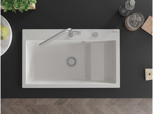 Mexen Omar νεροχύτης γρανίτης 1-διαμερίσματος 800 x 480 mm, λευκός, σιφόνι