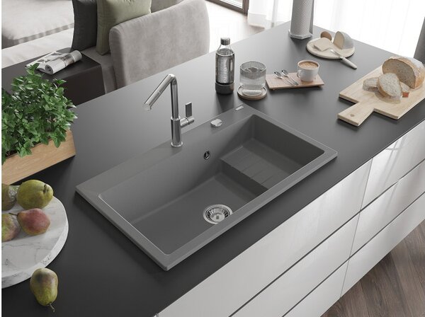 Mexen Omar Νεροχύτης γρανίτης 1-θέσεως 800 x 480 mm, γκρι, σιφόνι χρώμιο - 6520801005-71