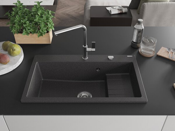 Mexen Omar νεροχύτης γρανίτης 1 διαμερίσματος 800 x 480 mm, μαύρος με κηλίδες