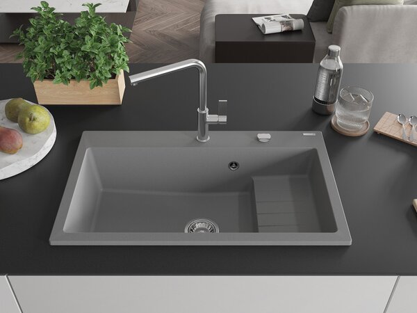 Mexen Omar Νεροχύτης γρανίτης 1-θέσεως 800 x 480 mm, γκρι, σιφόνι χρώμιο - 6520801005-71