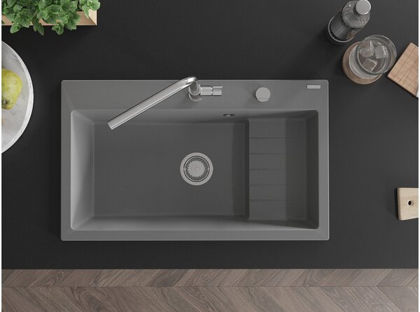 Mexen Omar Νεροχύτης γρανίτης 1-θέσεως 800 x 480 mm, γκρι, σιφόνι χρώμιο - 6520801005-71