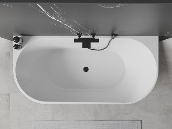 Mexen Oval ελεύθερη μπανιέρα κατά μήκος του τοίχου 180 x 80 cm, λευκή, με μαύρη