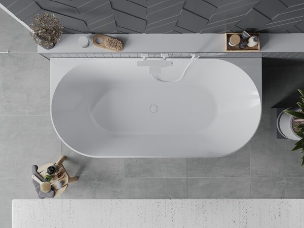 Mexen Oval Slim ελεύθερη μπανιέρα γωνιακή 170 x 80 cm, λευκή, λευκή υπερχείλιση