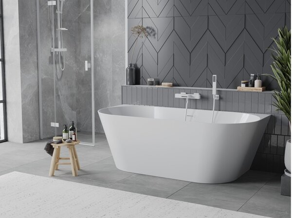Mexen Oval Slim ελεύθερη μπανιέρα γωνιακή 170 x 80 cm, λευκή, λευκή υπερχείλιση