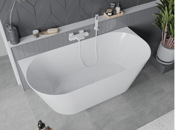 Mexen Oval Slim ελεύθερη μπανιέρα γωνιακή 170 x 80 cm, λευκή, λευκή υπερχείλιση