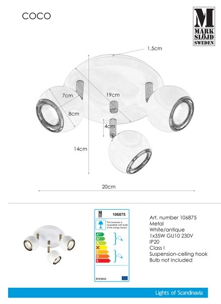 Markslöjd 106875 - Φωτιστικό σποτ COCO 3xGU10/35W/230V λευκό