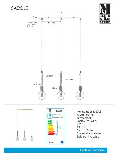 Markslöjd 106708 - Πολύφωτο σε σχοινί SEDLO 3xE27/60W/230V