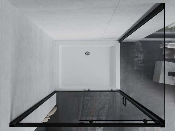 Mexen Apia συρόμενη καμπίνα ντους 120 x 90 cm, διάφανη, μαύρη + ντουζιέρα Rio