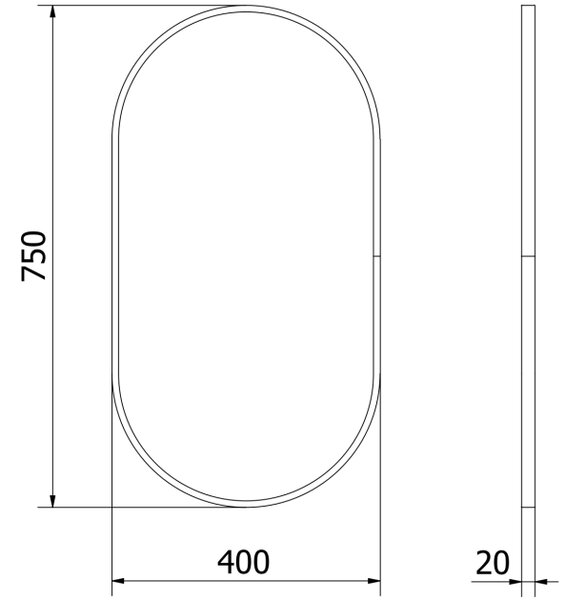Mexen Loft οβάλ καθρέφτης μπάνιου 75 x 40 cm, μαύρο πλαίσιο - 9851-075-040-000-70